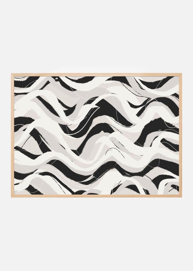 White Black Waves Pattern Square Постер