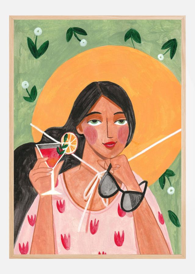 Abstract Modern Bohemian Woman with Cocktail Постер