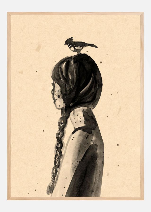 Girl with Bird Постер