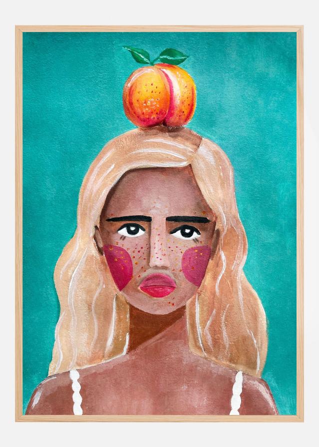 Woman With Peach Постер
