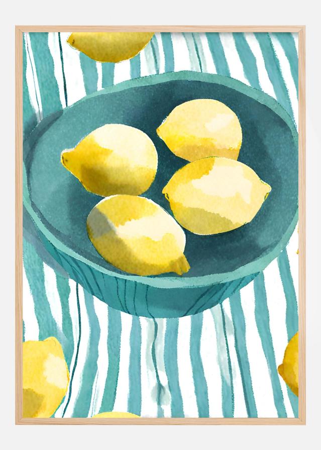 Zitronen in türkisfarbener Schale Постер