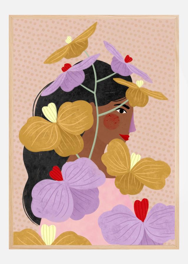 Hidden behind yellow purple flowers Постер