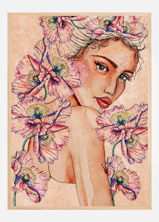 Woman wih Poppies Постер