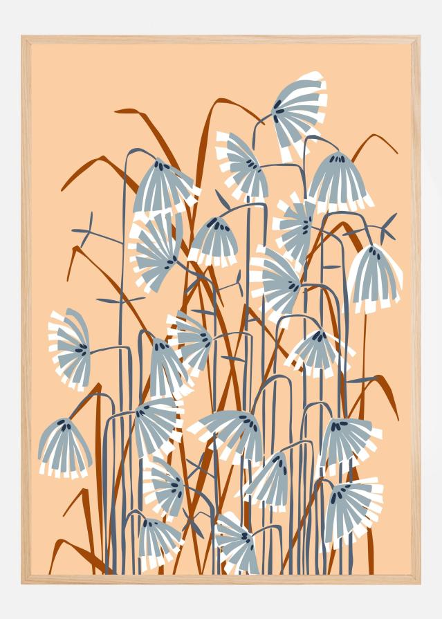 Linocut flower meadow peach fuzz Постер