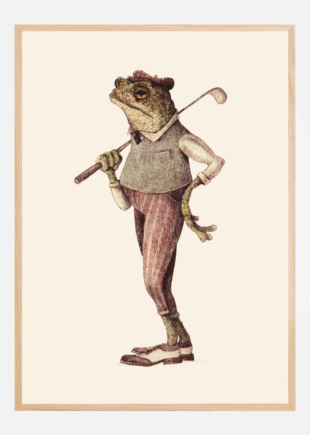 Frog In Vintage Golf Attire Постер
