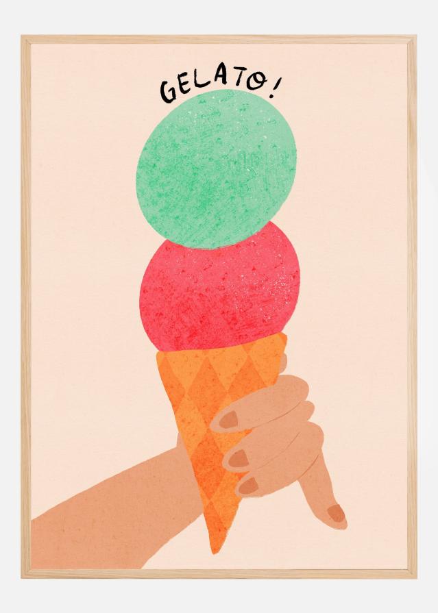 Gelato Strawberry and Mint Italy Ice Cream Typography Постер