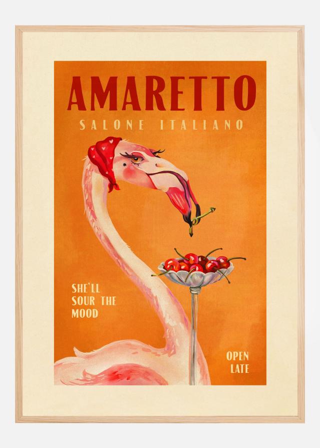Amaretto Flamingo Art Deco Italian Cafe Travel Art Постер