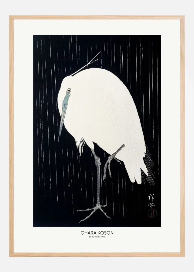 Egret In The Rain Постер
