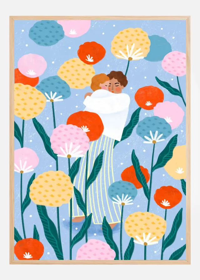Mother and Child Amongst Flowers Постер