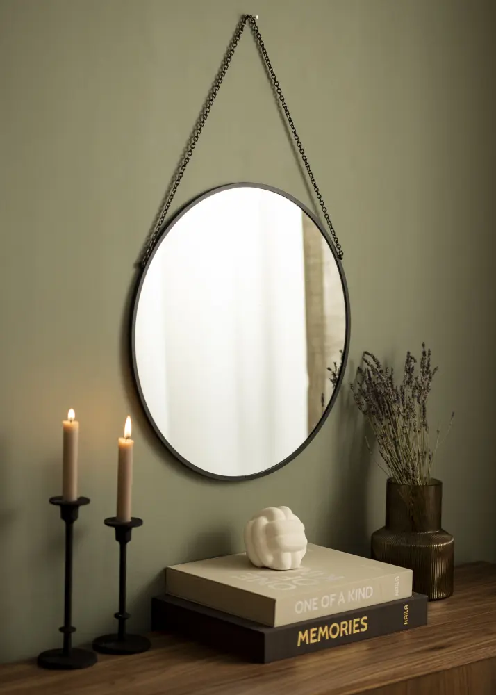 Кръгъл Огледало Modern Черно 50 cm Ø