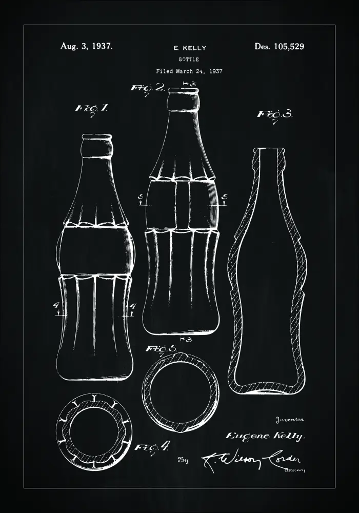 Патентен чертеж - Coca Cola - Черно Постер