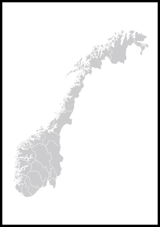 Карта - Norge - сиво Постер