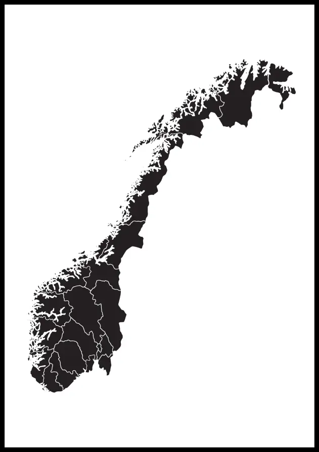 Карта - Norge - Черно Постер