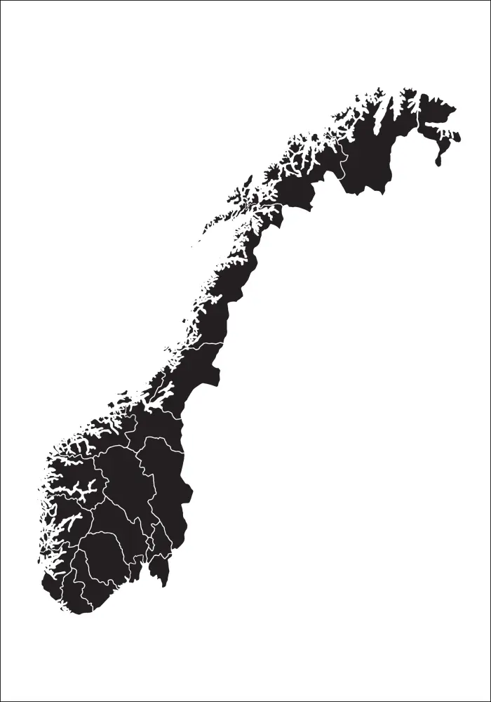 Карта - Norge - Черно Постер