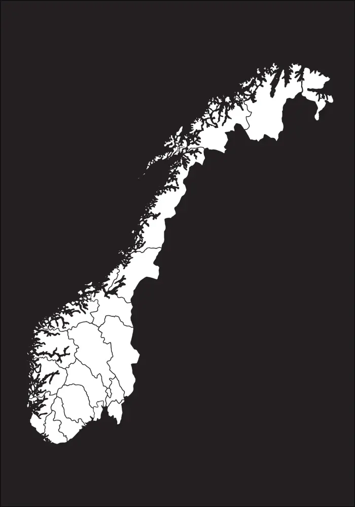 Карта - Norge - бяло Постер