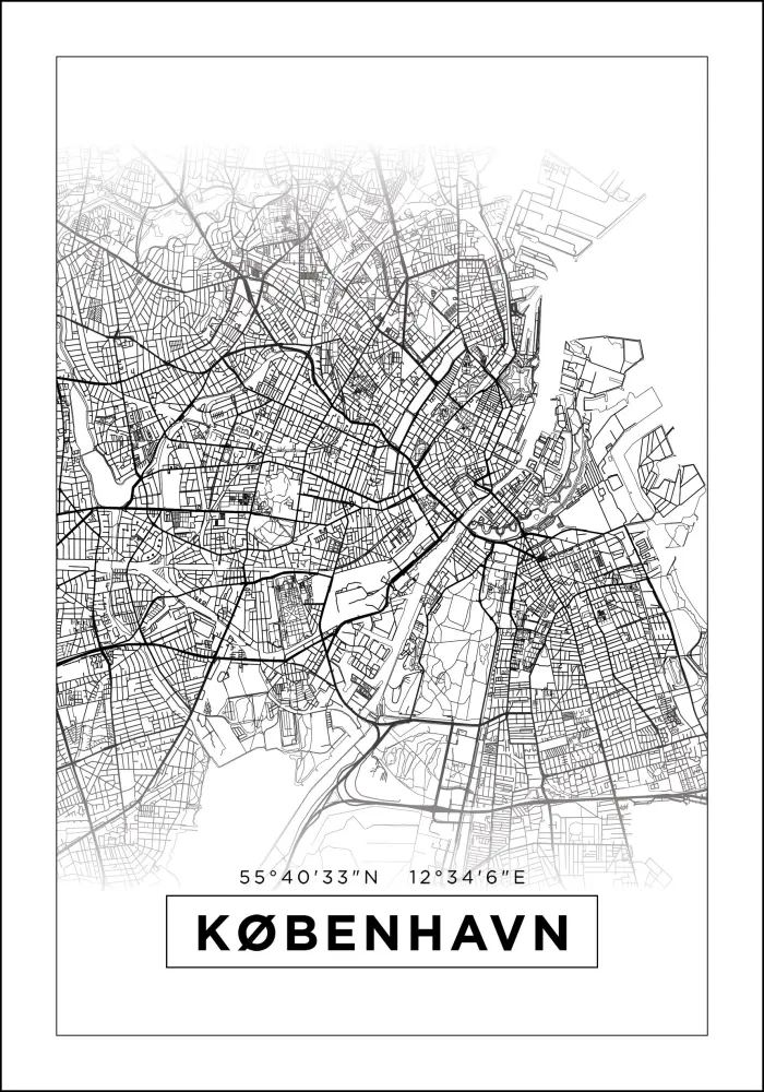 Карта - København - бяло Постер
