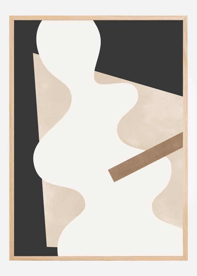 Beige Graphic Curves Art Постер