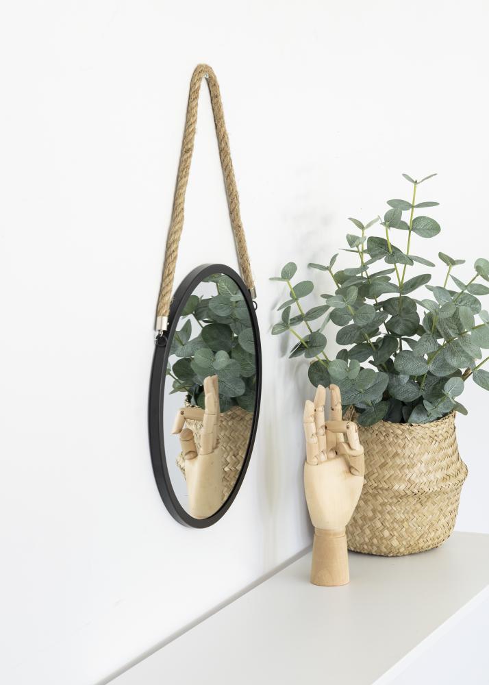 KAILA Кръгъл Огледало Rope - Черно 30 cm Ø