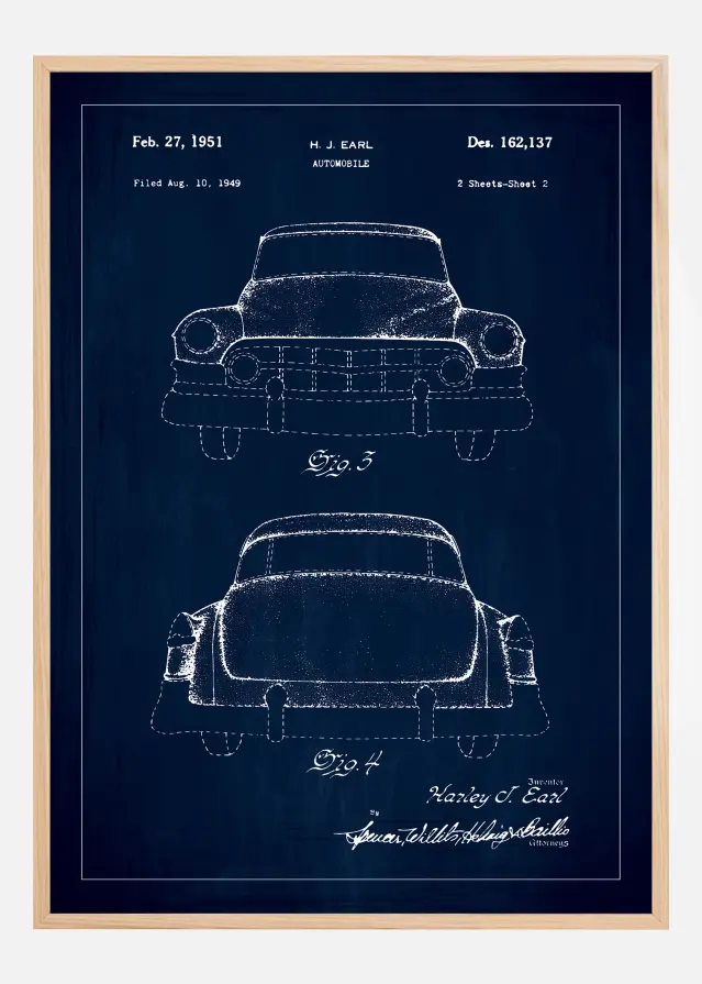 Патентен чертеж - Cadillac II - Син Постер