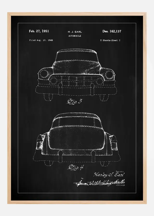 Патентен чертеж - Cadillac II - Черно Постер