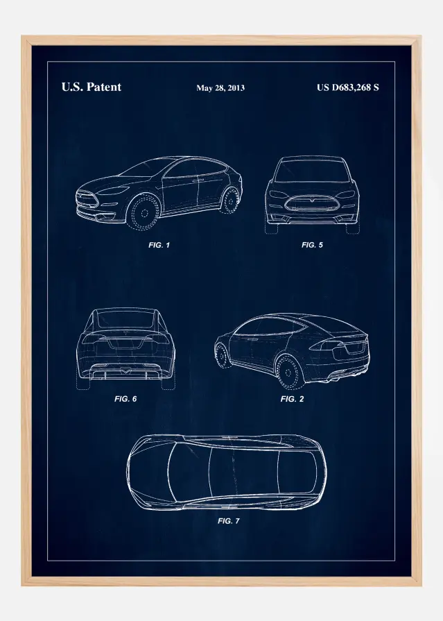 Patent Print - Tesla - Blue Постер