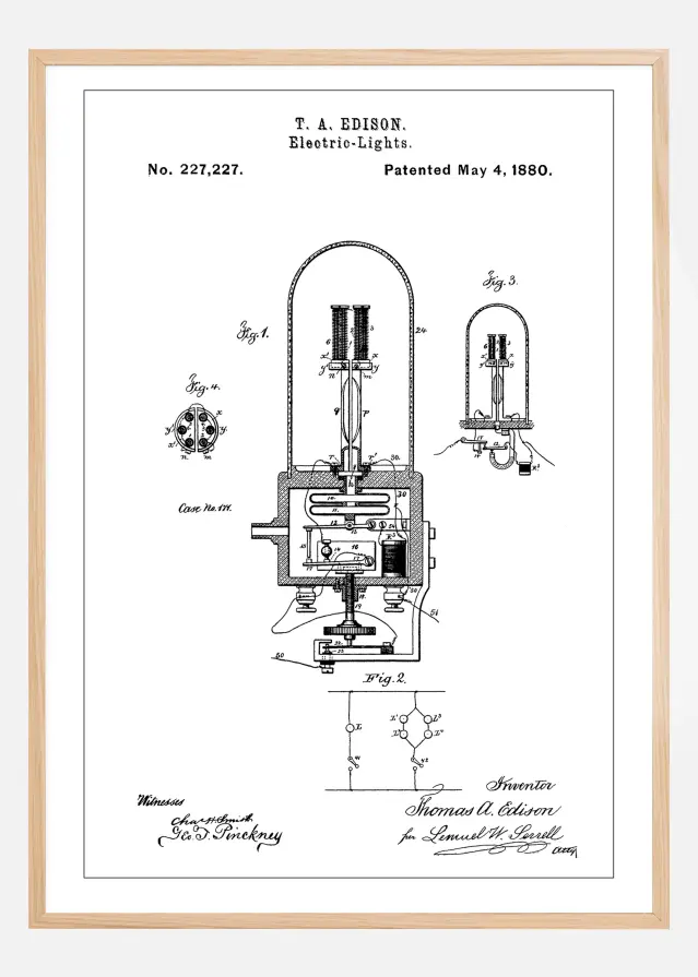 Patent Print - Edison Light - White Постер