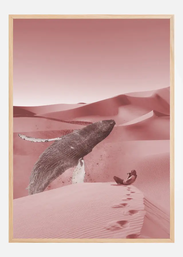 Whale in a pink desert Постер