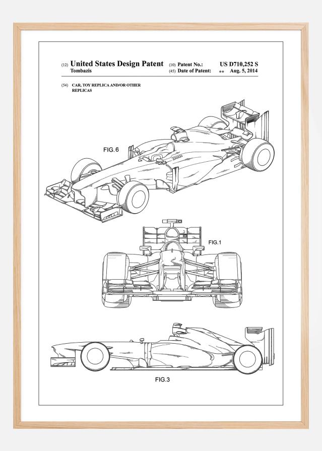 Patent Print - Formula 1 Racing Car - White Постер