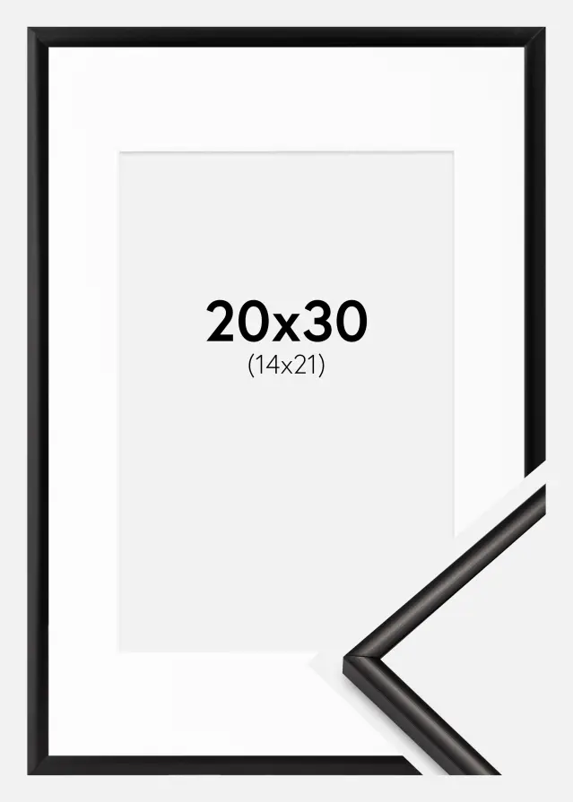 Рамка Scandi Матово черно 20x30 cm - Паспарту бяло 15x22 cm