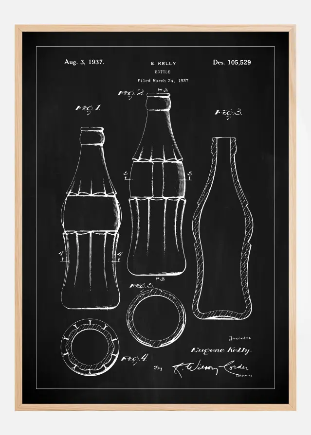 Патентен чертеж - Coca Cola - Черно Постер