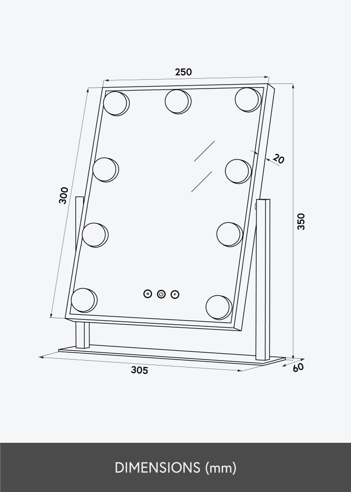 KAILA Козметично огледало Hollywood 9 бяло 25x30 cm