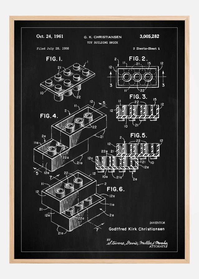 Patent Print - Lego Block I - Black Постер