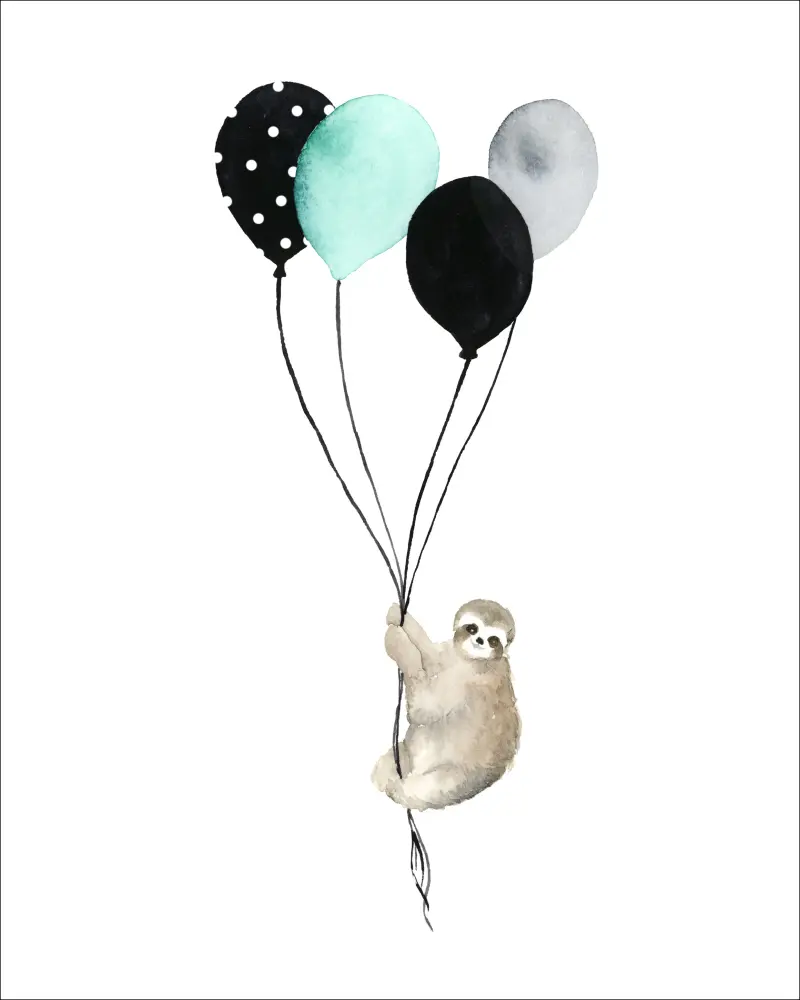 Sloth With Balloons Постер