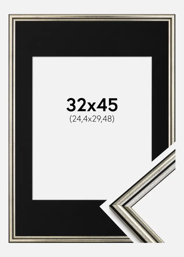 Рамка Horndal Сребро 32x45 cm - Паспарту Черно 10x12 inches