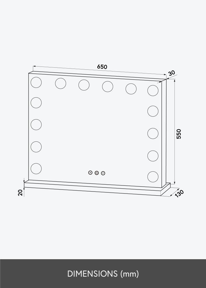 KAILA Козметично огледало Base LED 14 Черно 65x56 cm