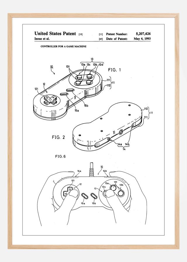 Patent Print - Game Controller I - White Постер