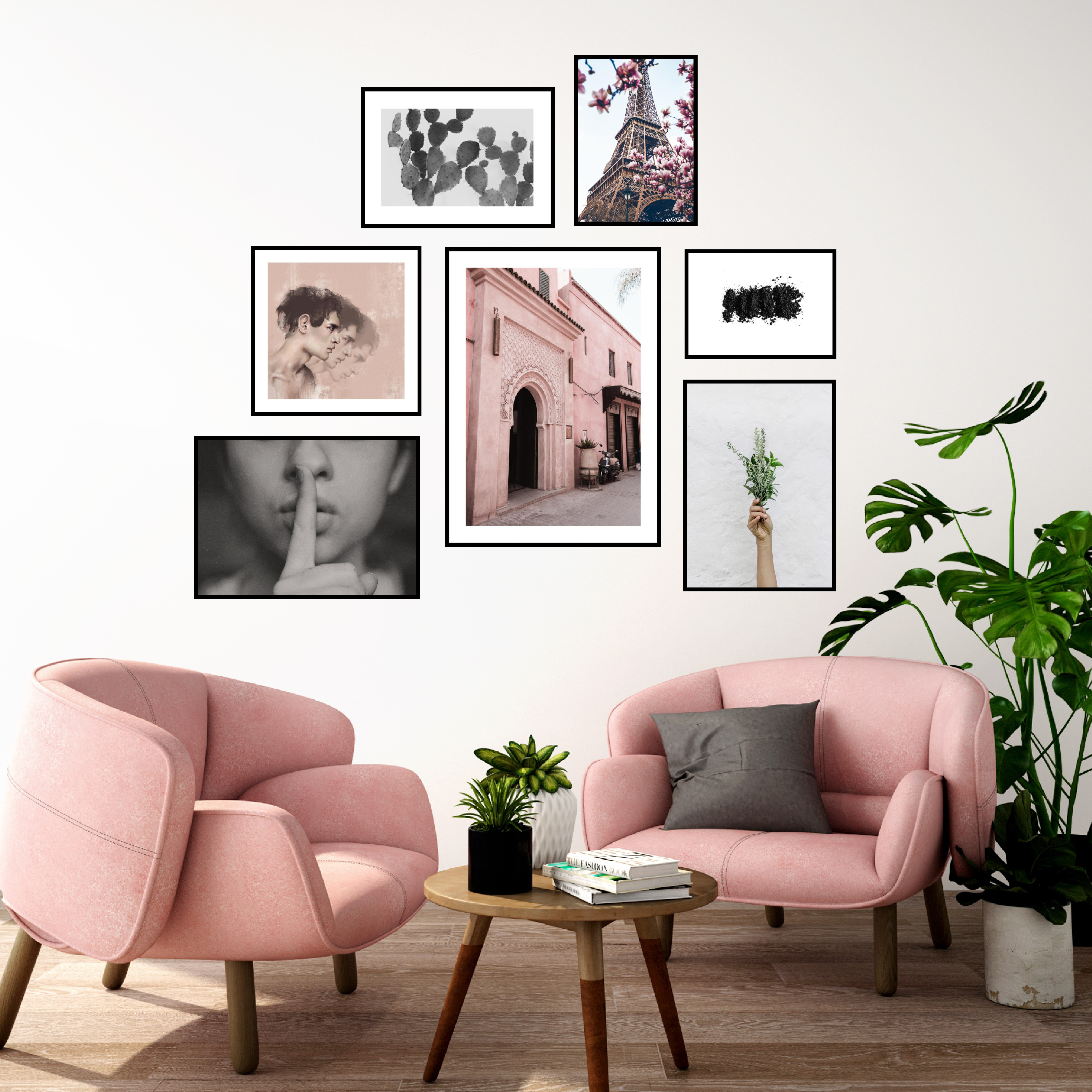 Стена с картини неизравнени външни ръбове