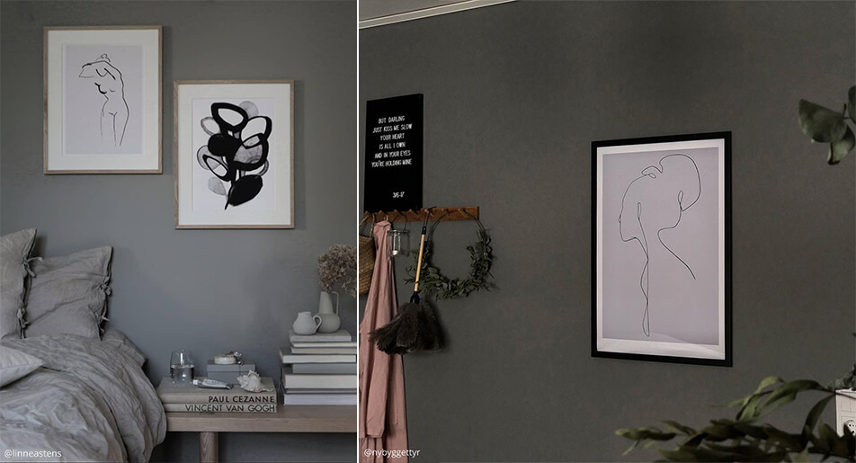 Светли, графични постери на тъмни стени