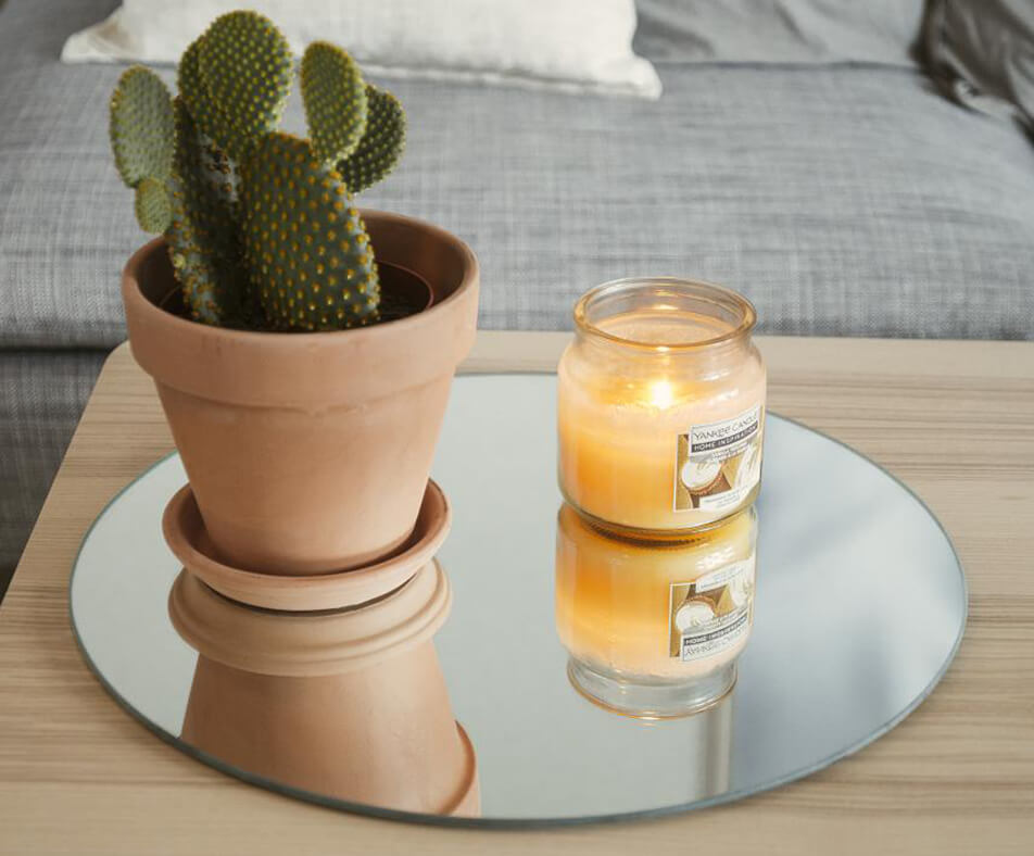 Огледален поднос – кръгло огледало като поднос за свещи