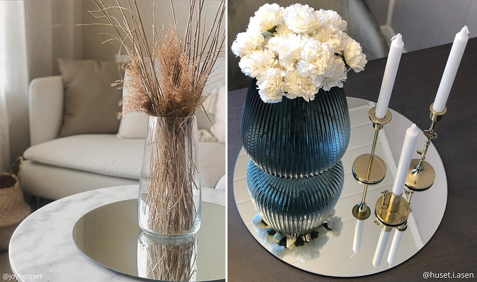 Кръгло огледало като поднос за свещи и цветя