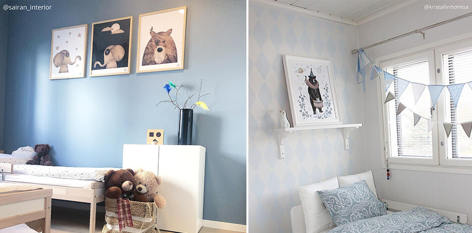 Декорация за детска стая - постери с елефант и мечка