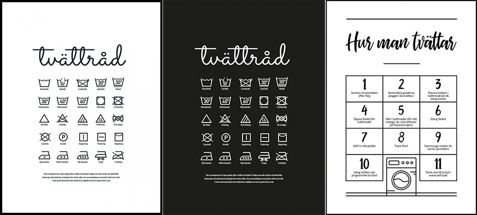 Интериор пералня / постери с инструкции за пране