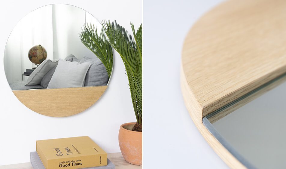 Кръгло огледало с дъбова рамка - необичайно огледало